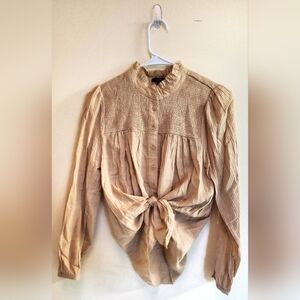 J. CREW Women's Tan Blouse with Front Tie